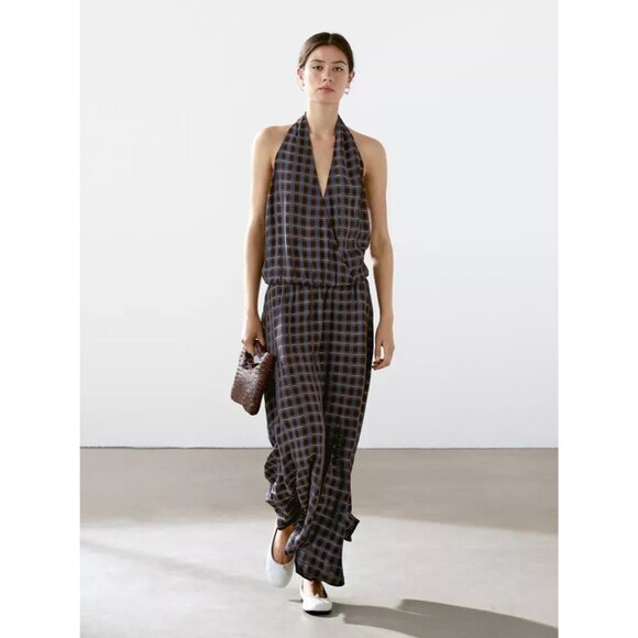 Massimo Dutti Dresses & Skirts - Massimo Dutti Womens Dress EU 38
US 6 Plaid Halter Neck Blue Brown NWT